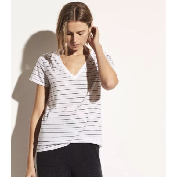 VINCE | Striped Essential V Neck T-Shirt - Picture 5 of 8